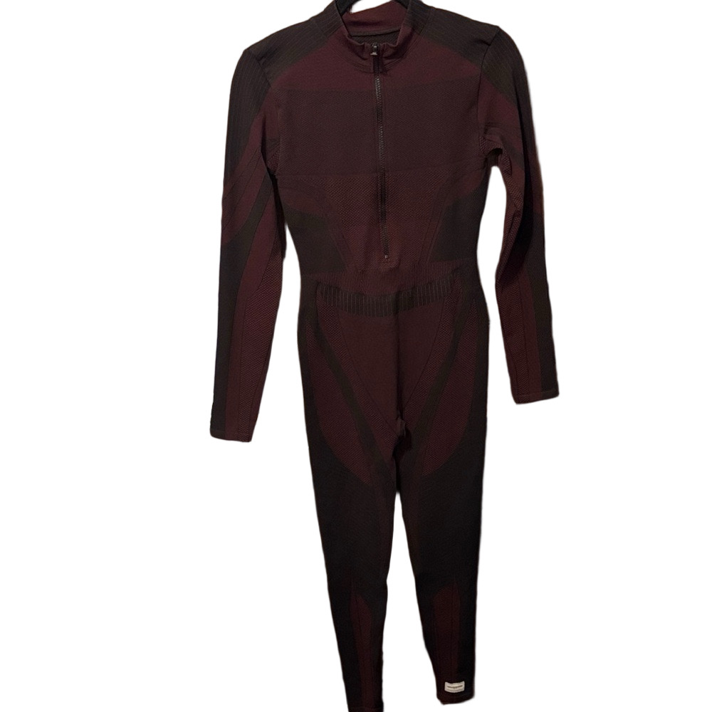 The Giving Movement Chic Burgundy and Black Women's Compression Jumpsuit